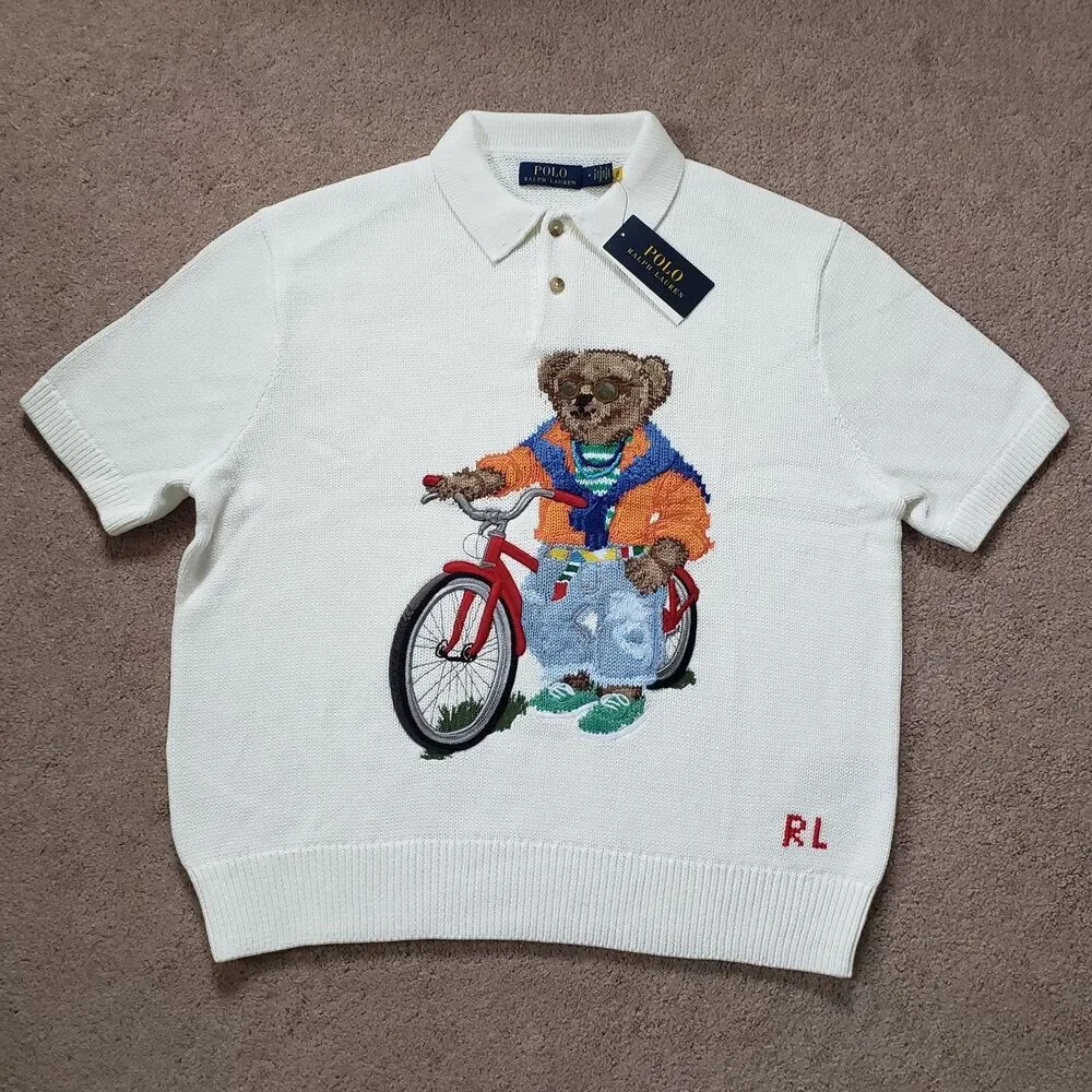 Polo Ralph Lauren Harbour Island Bear Sz Medium Mens Deckwash White Sweater Polo